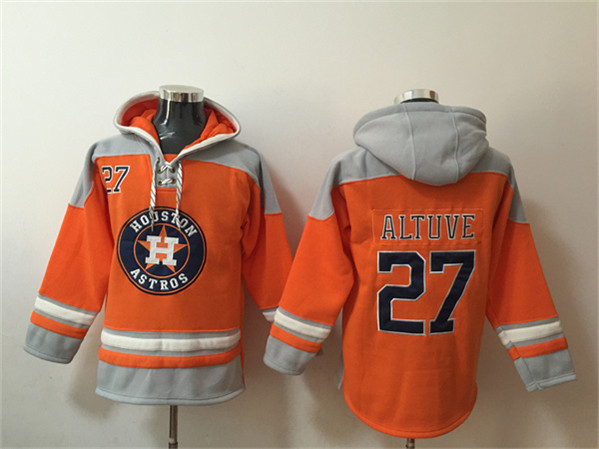 Men's Houston Astros #27 Jose Altuve Orange Ageless Must-Have Lace-Up Pullover Hoodie